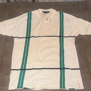 Vintage Nautica Cream Polo with Green & Navy Stripe Panels